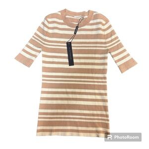 Elie Tahari | Striped Knit Top Elbow Sleeves In Almond Size XS